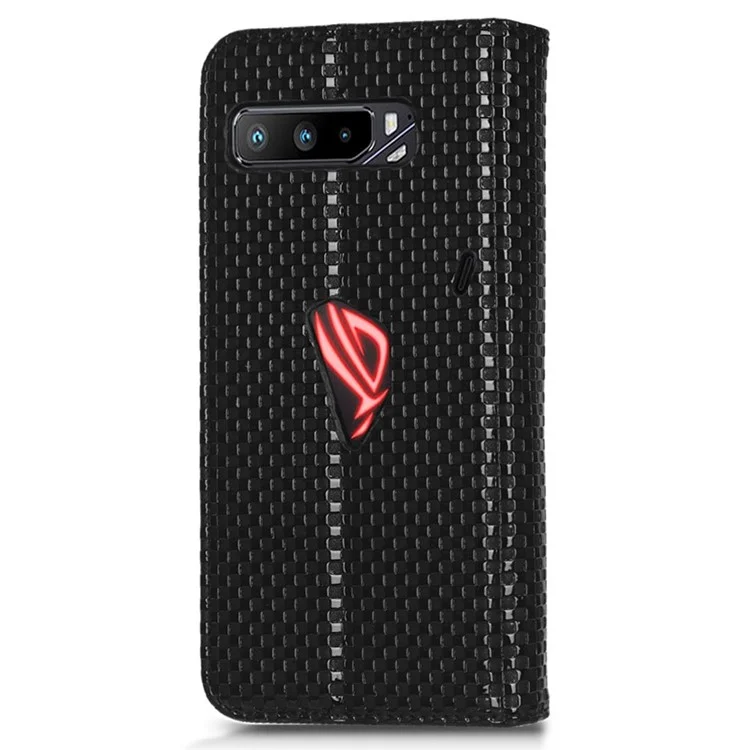 Per Asus Rog Phone 3 Strix / ROG Telefono 3 ZS661KS Grid Tetture PU Peth Magnetic Auto-asorbato Custodia Con Supporto Per il Portafoglio - Nero