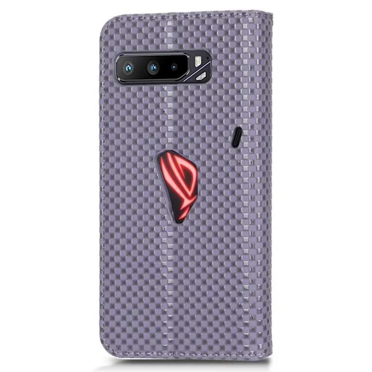 Para Asus ROG Phone 3 Strix / ROG Phone 3 ZS661KS Cubierta de teléfono con textura de rejilla PU Leather Magnetic Auto-absorbida con soporte para billetera - Light Purple