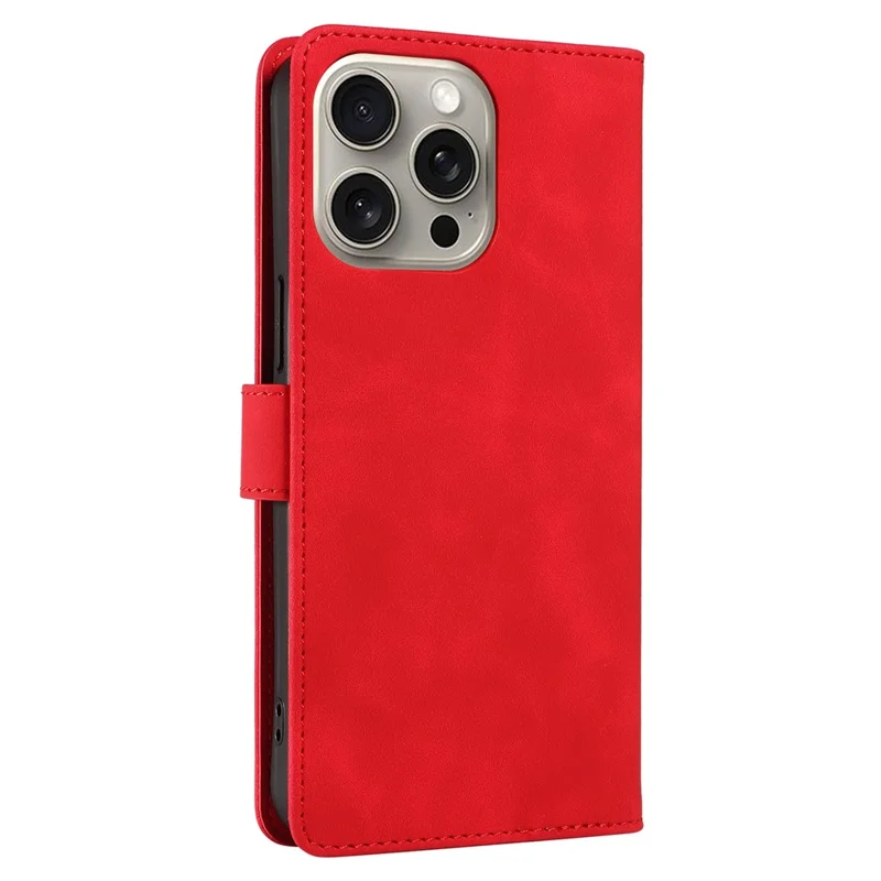 For iPhone 15 Pro Max Case RFID Blocking Wallet Stand Leather Flip Phone Cover with Slim Strap - Red