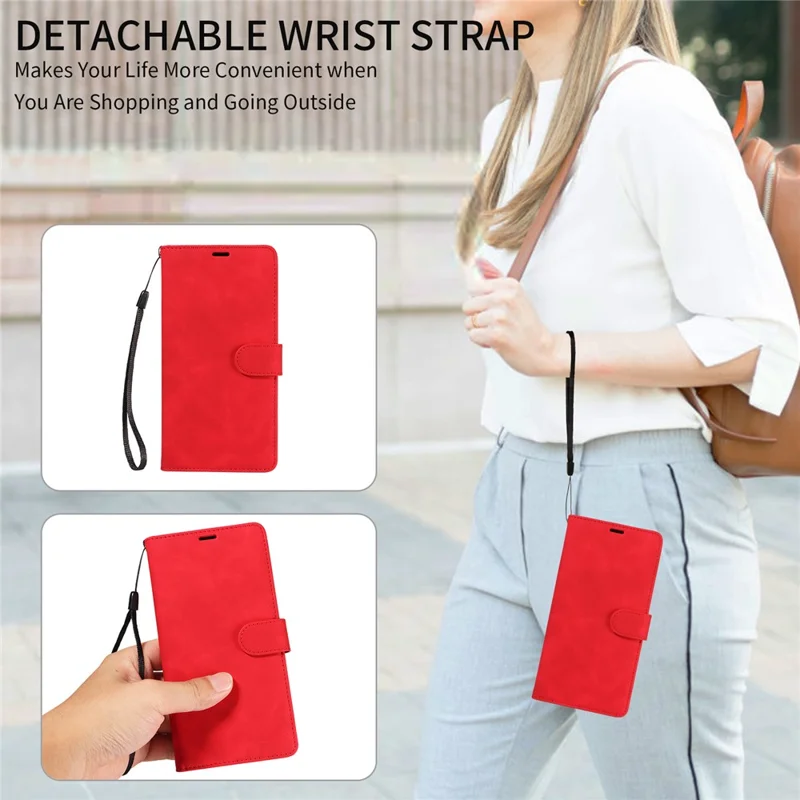For iPhone 15 Pro Max Case RFID Blocking Wallet Stand Leather Flip Phone Cover with Slim Strap - Red