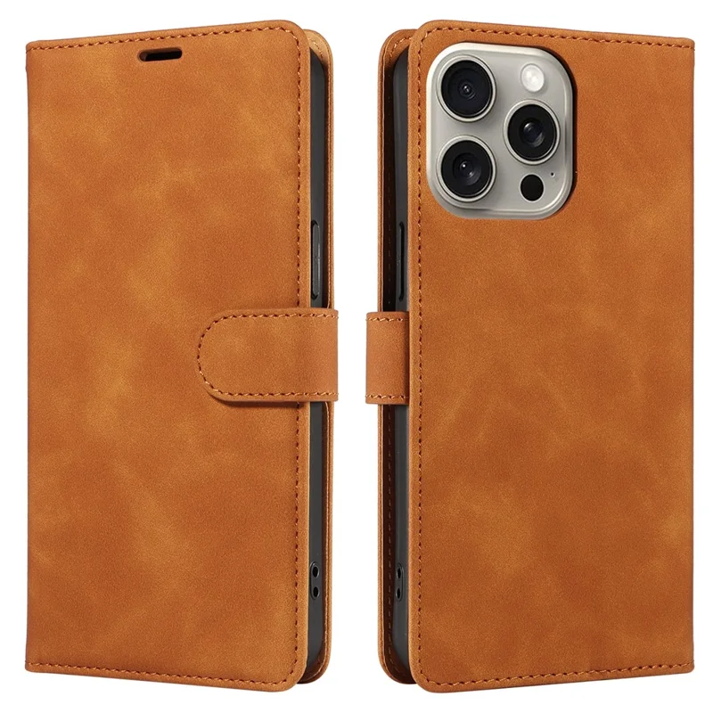 For iPhone 16 Pro Max Case RFID Blocking Wallet Stand Leather Flip Phone Cover with Slim Strap - Brown