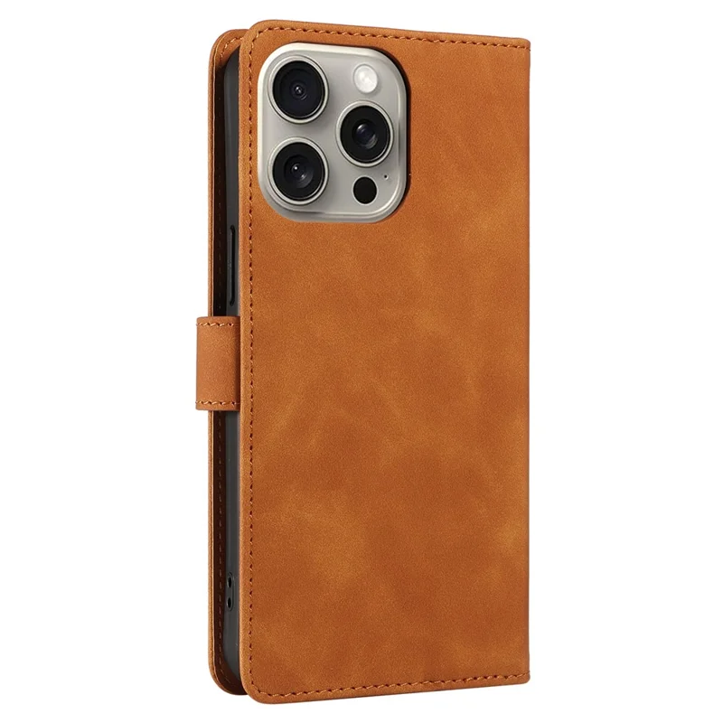 For iPhone 16 Pro Max Case RFID Blocking Wallet Stand Leather Flip Phone Cover with Slim Strap - Brown