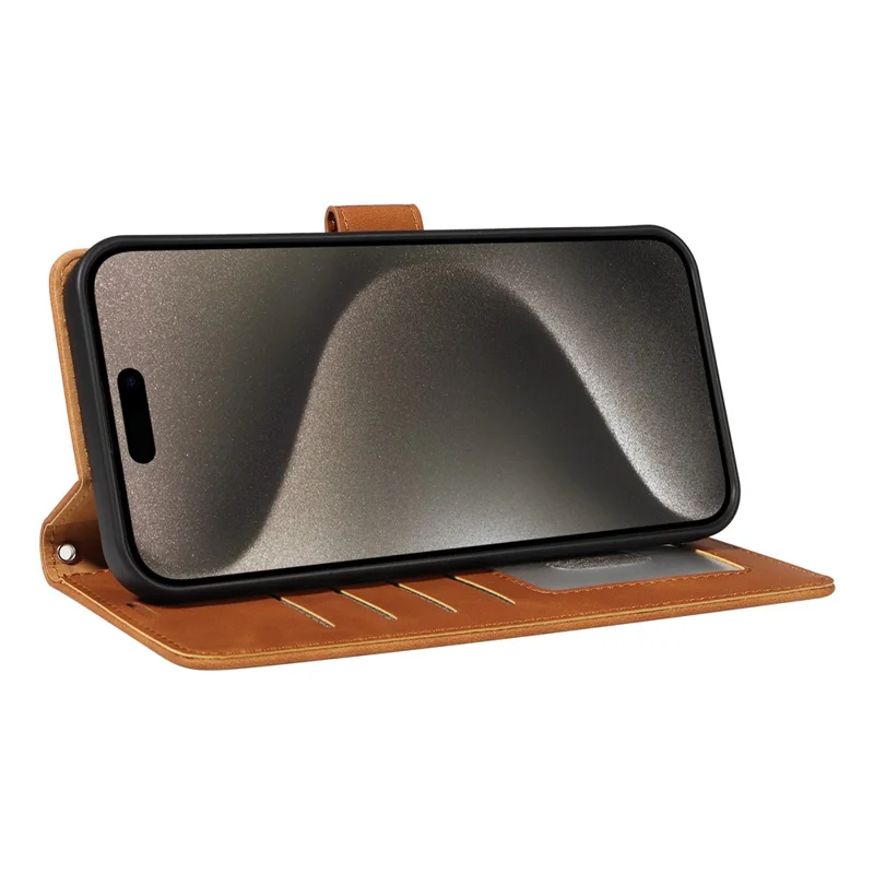 For iPhone 16 Pro Max Case RFID Blocking Wallet Stand Leather Flip Phone Cover with Slim Strap - Brown