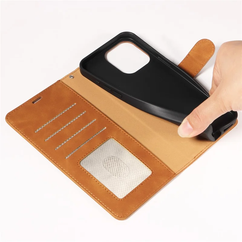 For iPhone 16 Pro Max Case RFID Blocking Wallet Stand Leather Flip Phone Cover with Slim Strap - Brown