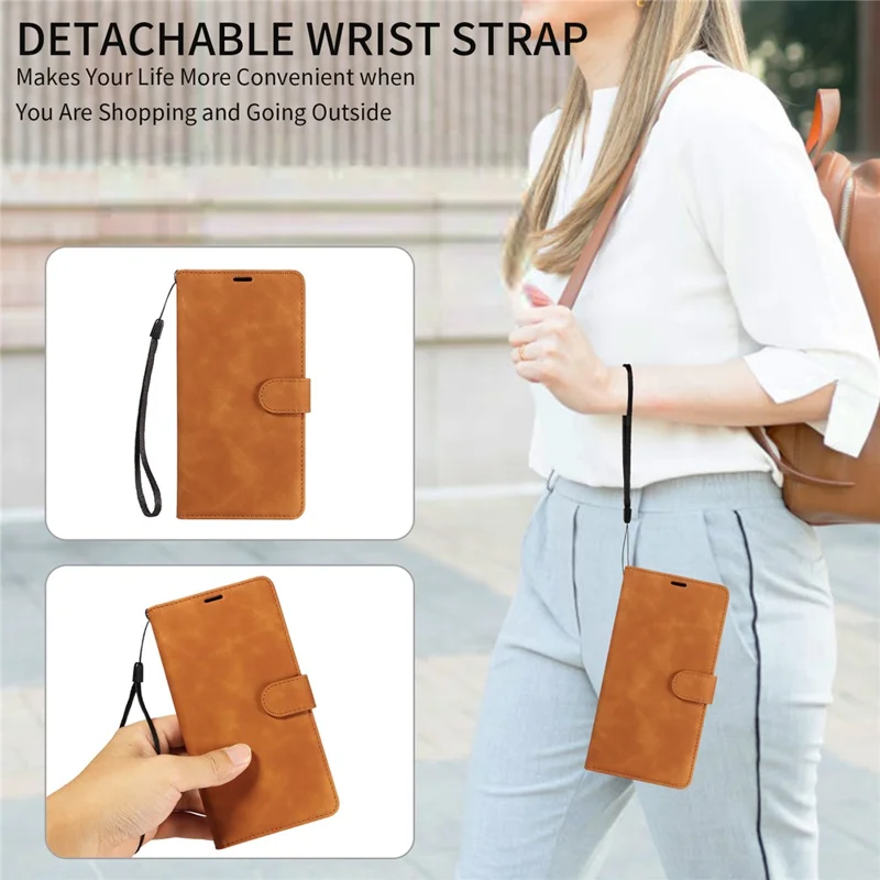 For iPhone 16 Pro Max Case RFID Blocking Wallet Stand Leather Flip Phone Cover with Slim Strap - Brown