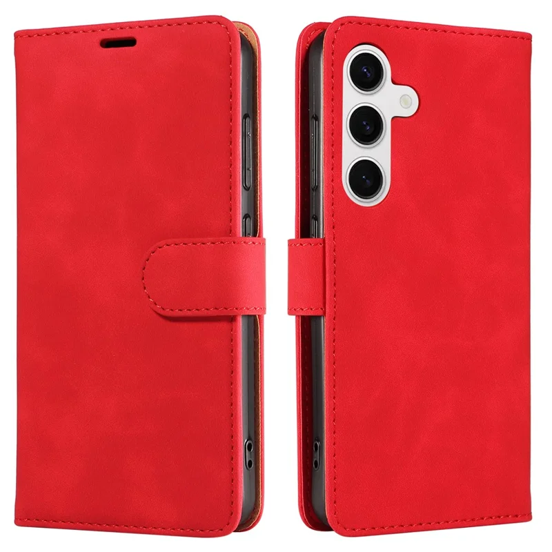 For Samsung Galaxy S24+ Case RFID Blocking Wallet Stand Leather Flip Phone Cover with Slim Strap - Red