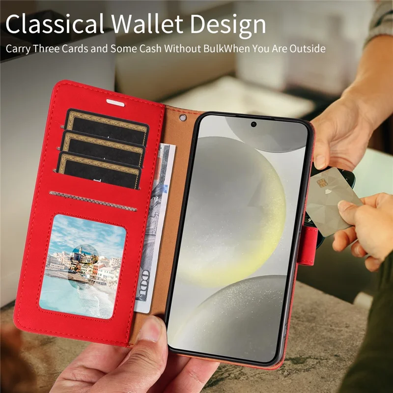 For Samsung Galaxy S24+ Case RFID Blocking Wallet Stand Leather Flip Phone Cover with Slim Strap - Red