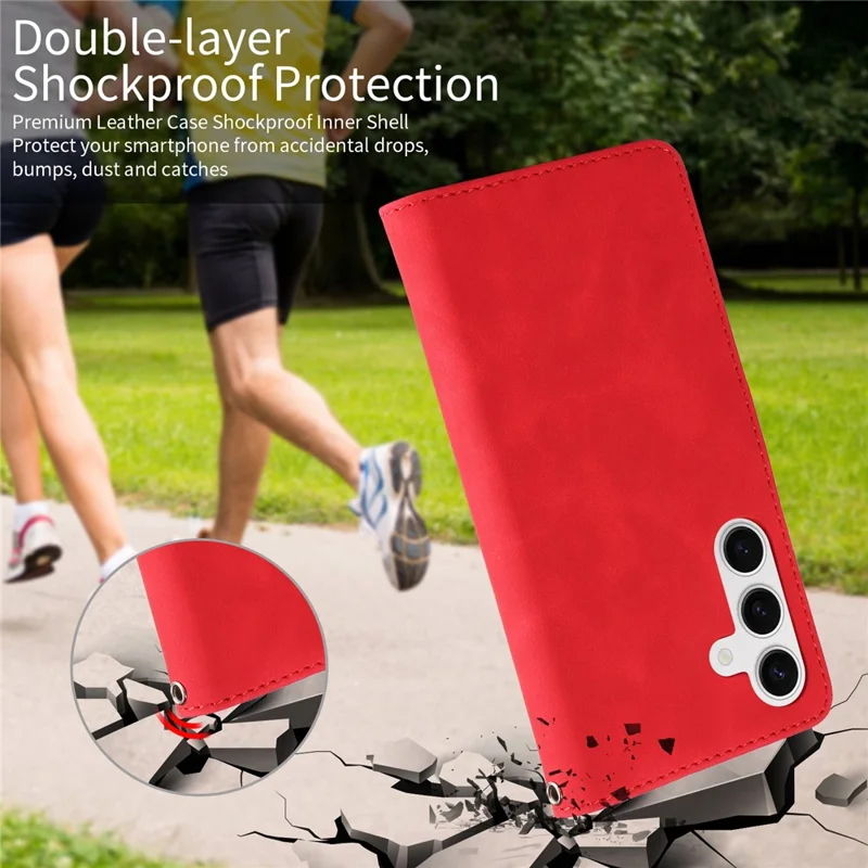 For Samsung Galaxy S24+ Case RFID Blocking Wallet Stand Leather Flip Phone Cover with Slim Strap - Red