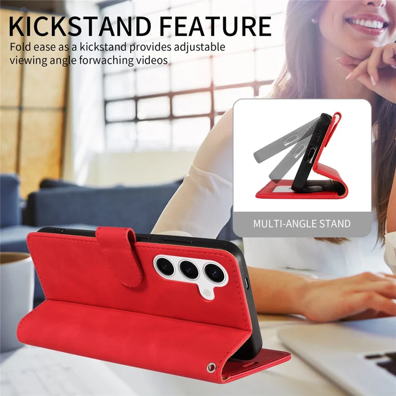 For Samsung Galaxy S24+ Case RFID Blocking Wallet Stand Leather Flip Phone Cover with Slim Strap - Red