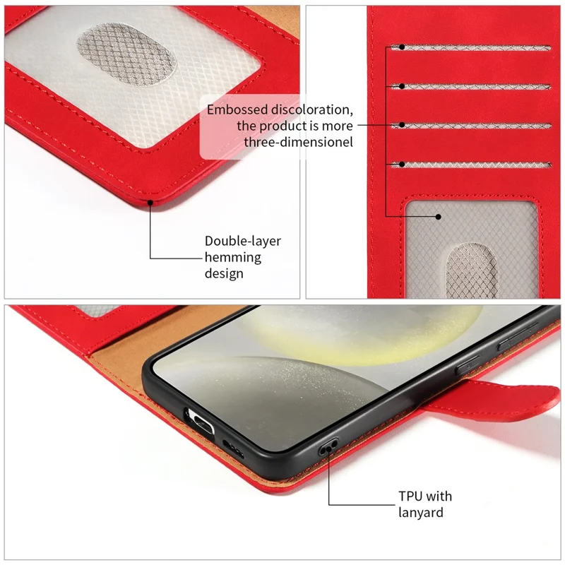 For Samsung Galaxy S24+ Case RFID Blocking Wallet Stand Leather Flip Phone Cover with Slim Strap - Red