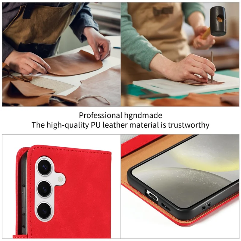 For Samsung Galaxy S24+ Case RFID Blocking Wallet Stand Leather Flip Phone Cover with Slim Strap - Red