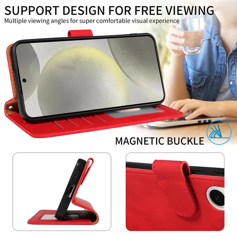 For Samsung Galaxy S24+ Case RFID Blocking Wallet Stand Leather Flip Phone Cover with Slim Strap - Red