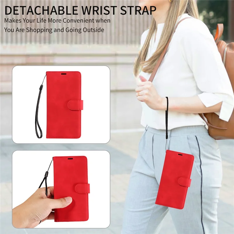 For Samsung Galaxy S24+ Case RFID Blocking Wallet Stand Leather Flip Phone Cover with Slim Strap - Red