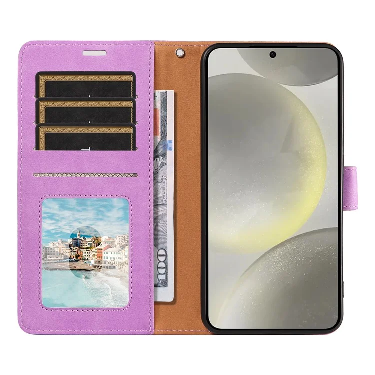Für Samsung Galaxy S24 FE Hülle RFID-blockierendes Wallet-Stand-Leder-Flip-Handyhülle mit schmalem Riemen - Lila