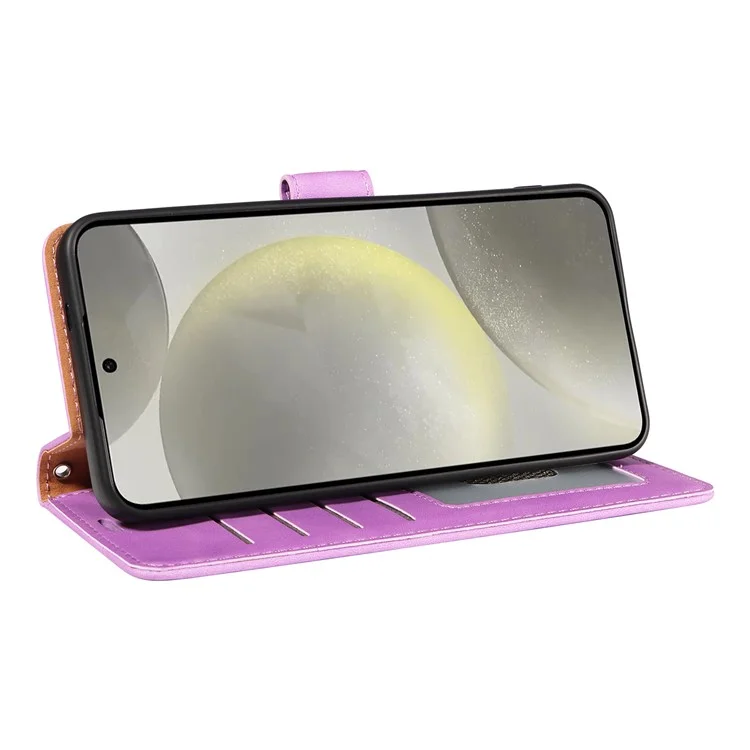 Für Samsung Galaxy S24 FE Hülle RFID-blockierendes Wallet-Stand-Leder-Flip-Handyhülle mit schmalem Riemen - Lila