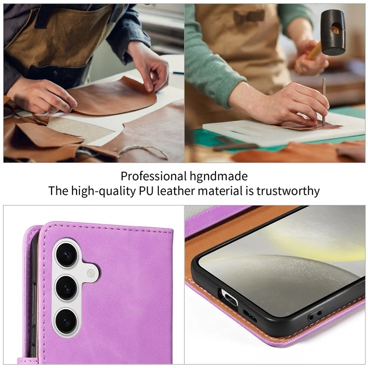 Für Samsung Galaxy S24 FE Hülle RFID-blockierendes Wallet-Stand-Leder-Flip-Handyhülle mit schmalem Riemen - Lila