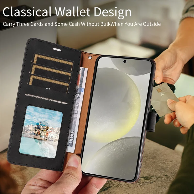 For Samsung Galaxy S23 FE Case RFID Blocking Wallet Stand Leather Flip Phone Cover with Slim Strap - Black