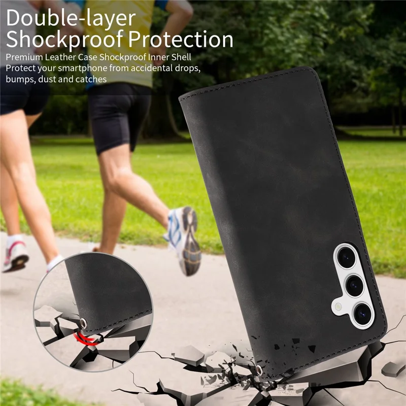 For Samsung Galaxy S23 FE Case RFID Blocking Wallet Stand Leather Flip Phone Cover with Slim Strap - Black
