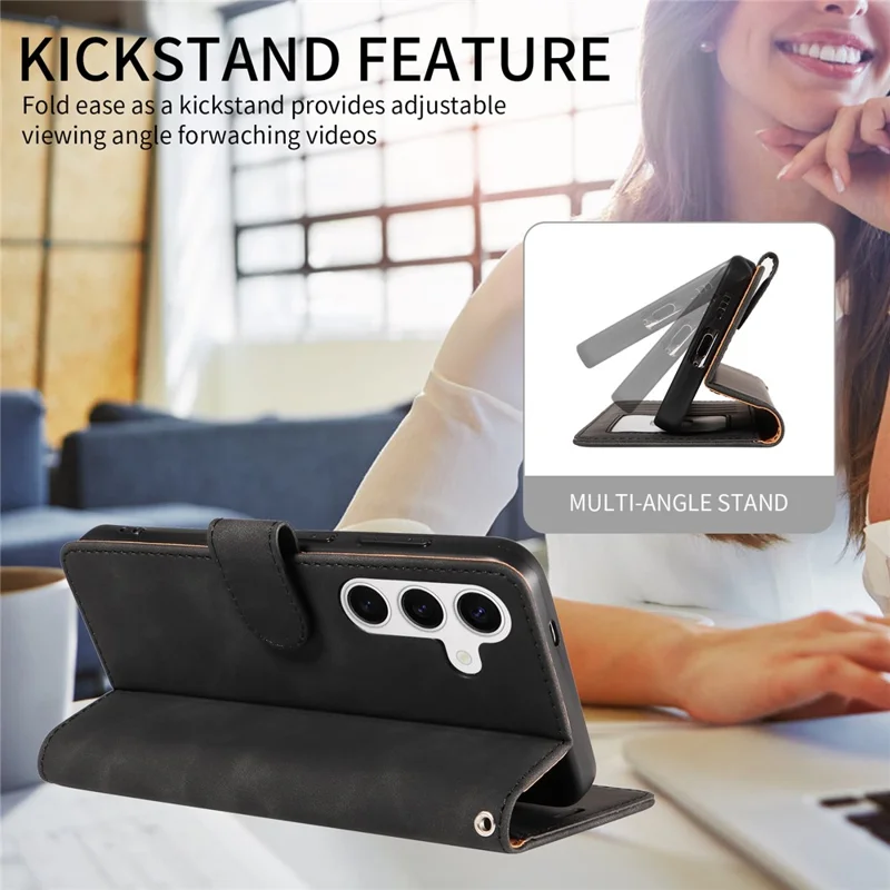 For Samsung Galaxy S23 FE Case RFID Blocking Wallet Stand Leather Flip Phone Cover with Slim Strap - Black