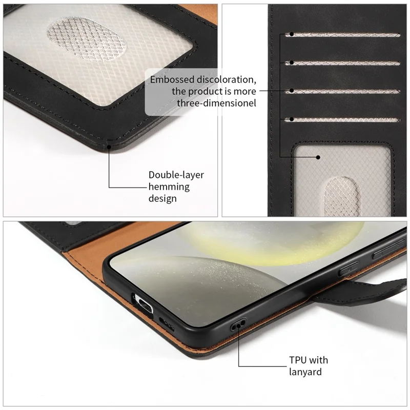 For Samsung Galaxy S23 FE Case RFID Blocking Wallet Stand Leather Flip Phone Cover with Slim Strap - Black