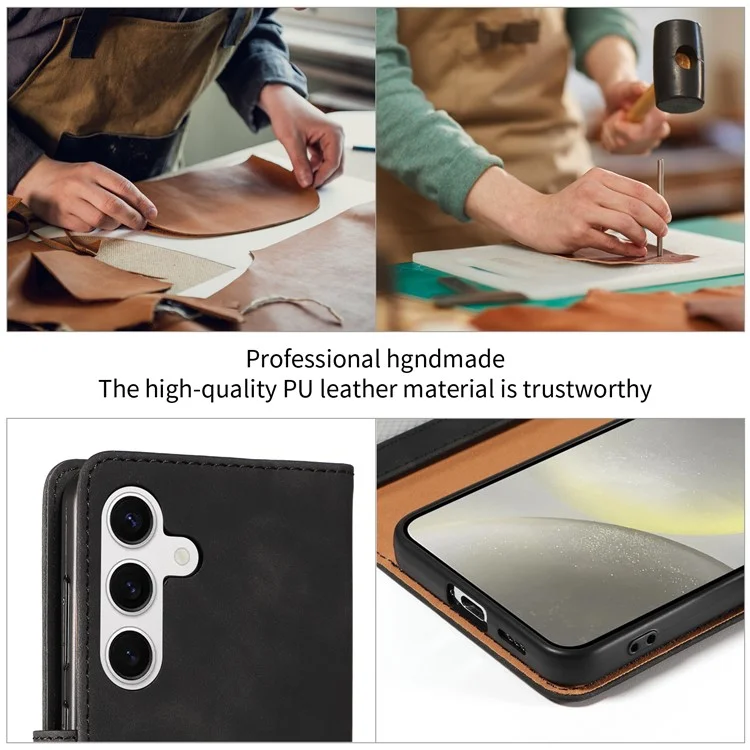 For Samsung Galaxy S23 FE Case RFID Blocking Wallet Stand Leather Flip Phone Cover with Slim Strap - Black