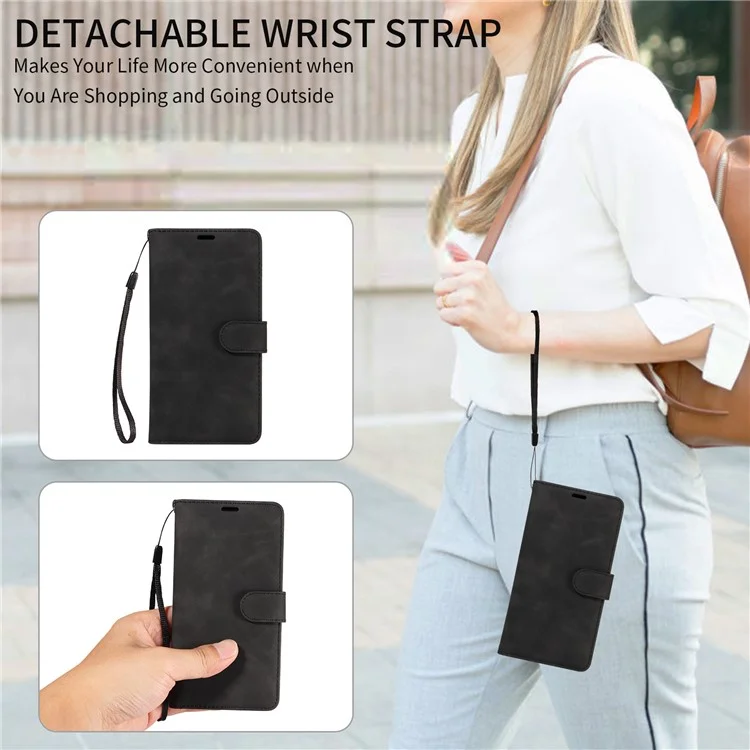 For Samsung Galaxy S23 FE Case RFID Blocking Wallet Stand Leather Flip Phone Cover with Slim Strap - Black