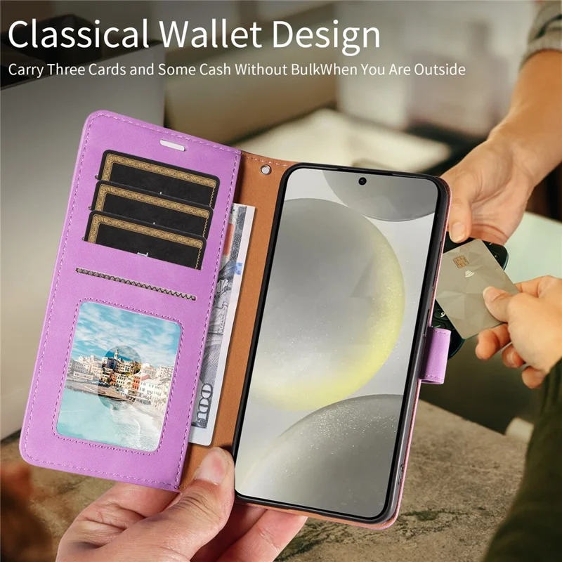 For Samsung Galaxy S23 FE Case RFID Blocking Wallet Stand Leather Flip Phone Cover with Slim Strap - Purple