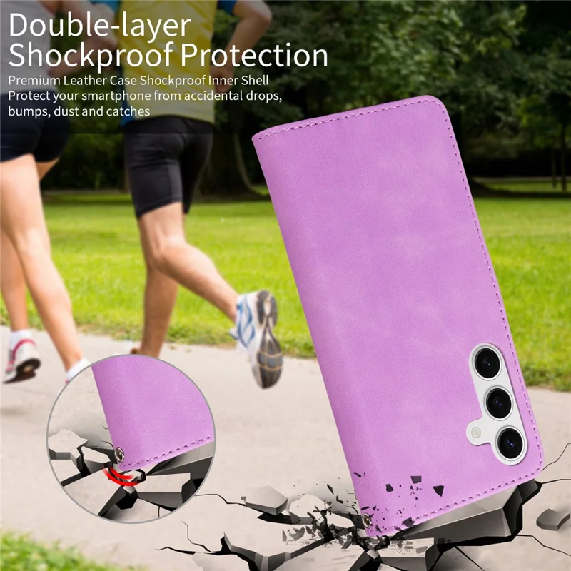 For Samsung Galaxy S23 FE Case RFID Blocking Wallet Stand Leather Flip Phone Cover with Slim Strap - Purple