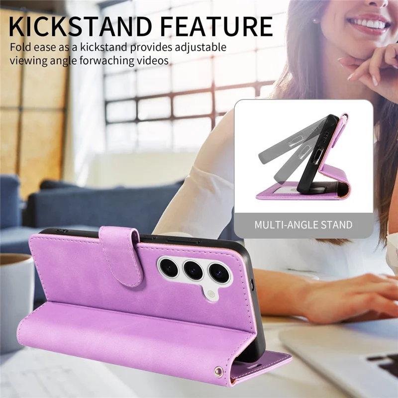 For Samsung Galaxy S23 FE Case RFID Blocking Wallet Stand Leather Flip Phone Cover with Slim Strap - Purple