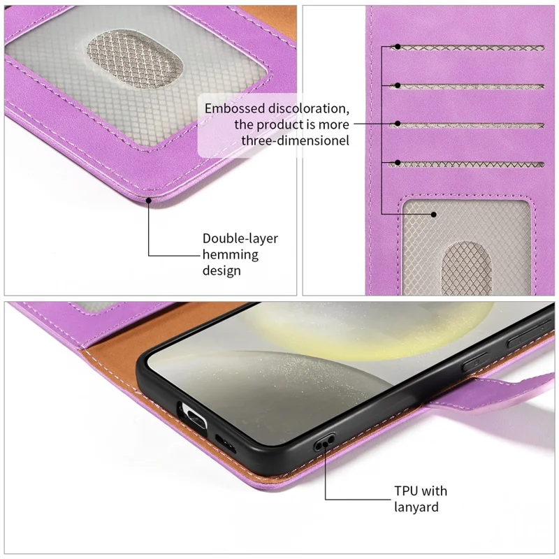 For Samsung Galaxy S23 FE Case RFID Blocking Wallet Stand Leather Flip Phone Cover with Slim Strap - Purple