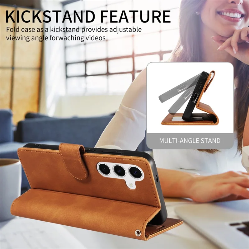 For Samsung Galaxy S24 Case RFID Blocking Wallet Stand Leather Flip Phone Cover with Slim Strap - Brown