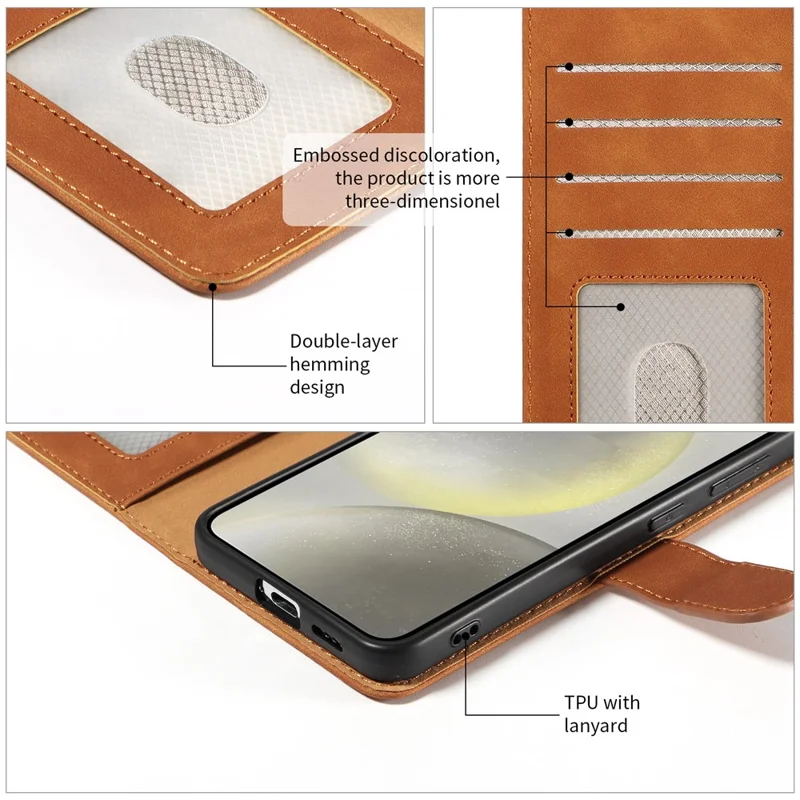 For Samsung Galaxy S24 Case RFID Blocking Wallet Stand Leather Flip Phone Cover with Slim Strap - Brown