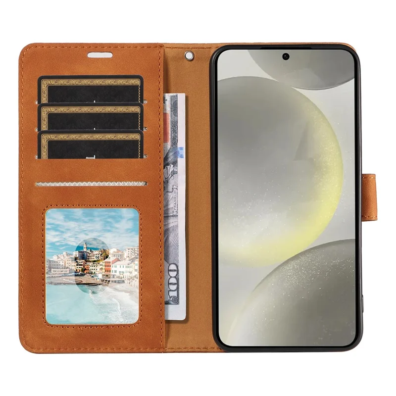 For Samsung Galaxy S24 Case RFID Blocking Wallet Stand Leather Flip Phone Cover with Slim Strap - Brown