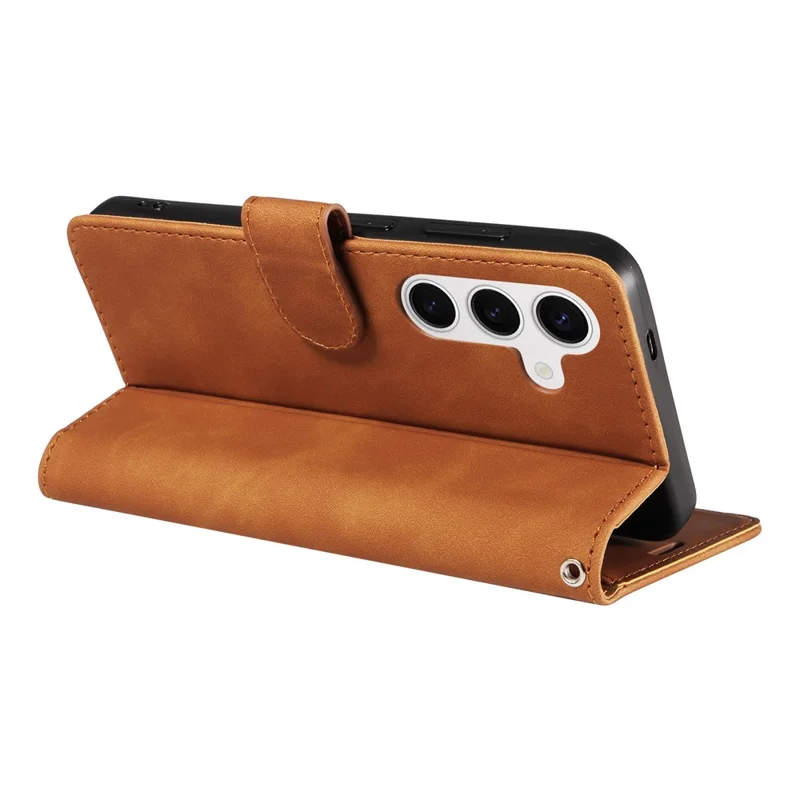 For Samsung Galaxy S24 Case RFID Blocking Wallet Stand Leather Flip Phone Cover with Slim Strap - Brown