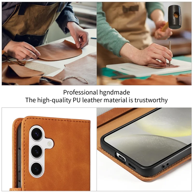 For Samsung Galaxy S24 Case RFID Blocking Wallet Stand Leather Flip Phone Cover with Slim Strap - Brown