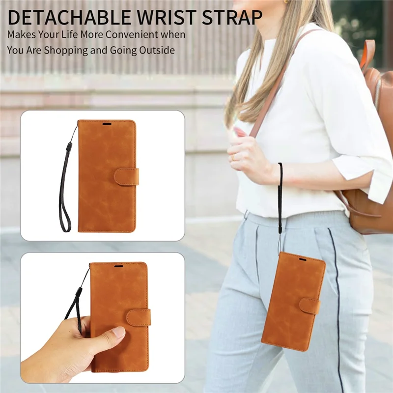 For Samsung Galaxy S24 Case RFID Blocking Wallet Stand Leather Flip Phone Cover with Slim Strap - Brown