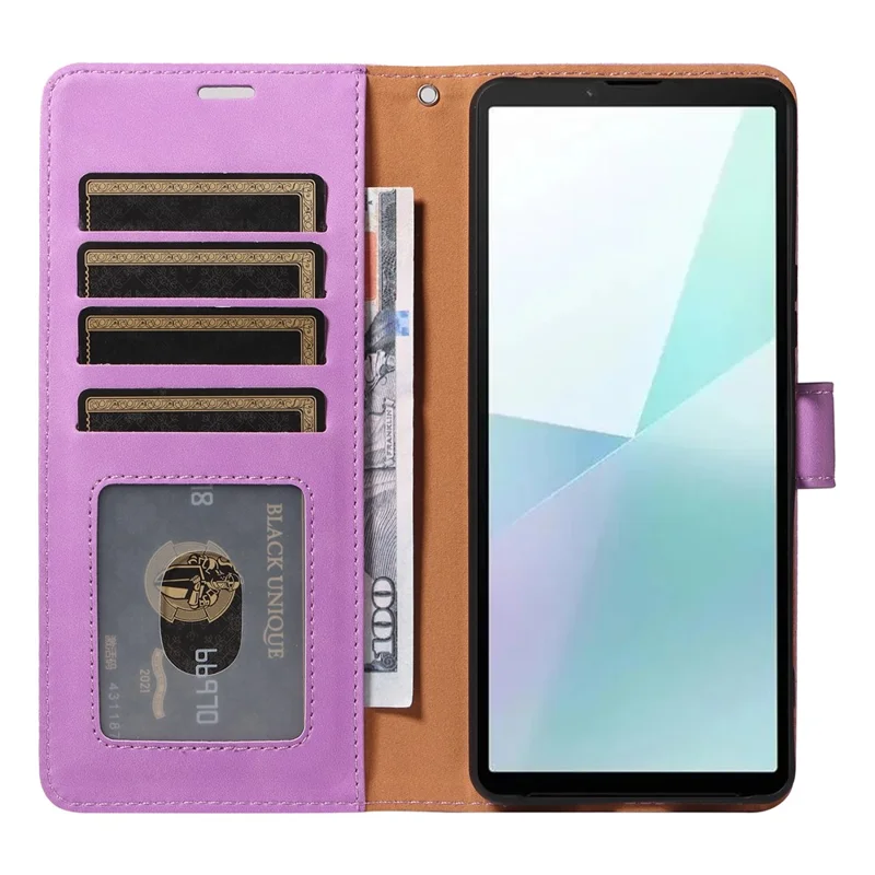 For Sony Xperia 10 VI Case with Thickened Strap RFID Blocking Wallet Stand Leather Flip Phone Cover - Purple