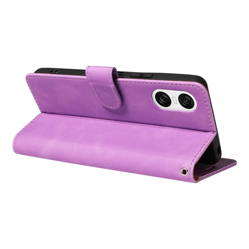 For Sony Xperia 10 VI Case with Thickened Strap RFID Blocking Wallet Stand Leather Flip Phone Cover - Purple