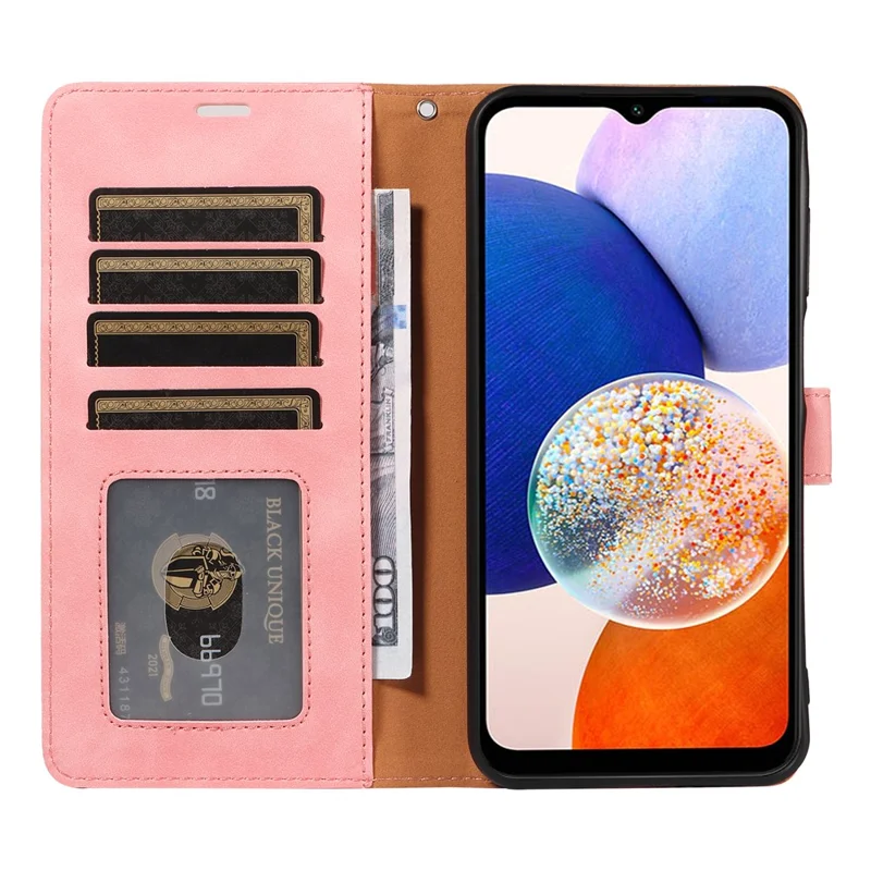 For Samsung Galaxy A54 5G Case with Thickened Strap RFID Blocking Wallet Stand Leather Flip Phone Cover - Pink