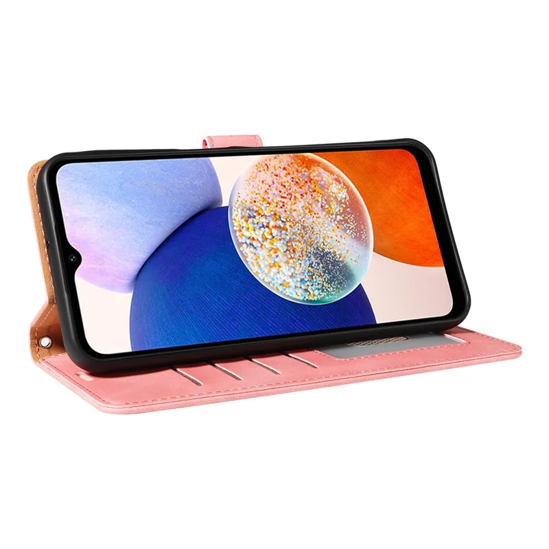 For Samsung Galaxy A54 5G Case with Thickened Strap RFID Blocking Wallet Stand Leather Flip Phone Cover - Pink