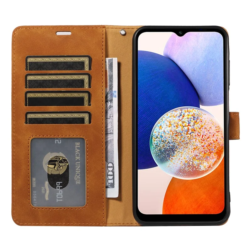 For Samsung Galaxy A55 5G Case with Thickened Strap RFID Blocking Wallet Stand Leather Flip Phone Cover - Brown