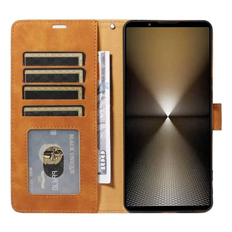 For Sony Xperia 1 VI Case with Thickened Strap RFID Blocking Wallet Stand Leather Flip Phone Cover - Brown