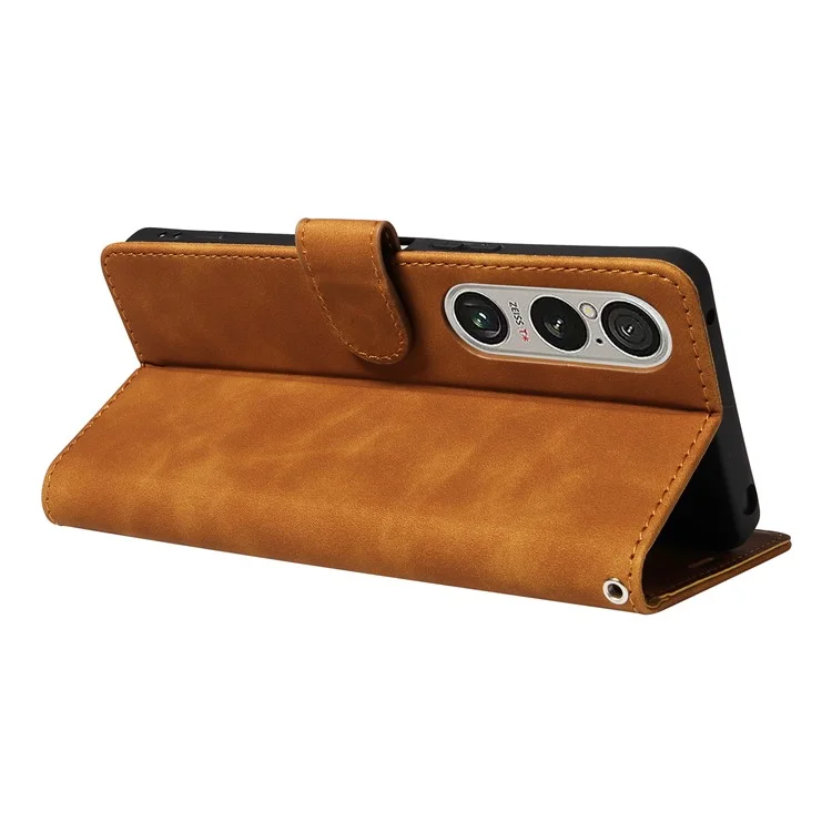 For Sony Xperia 1 VI Case with Thickened Strap RFID Blocking Wallet Stand Leather Flip Phone Cover - Brown
