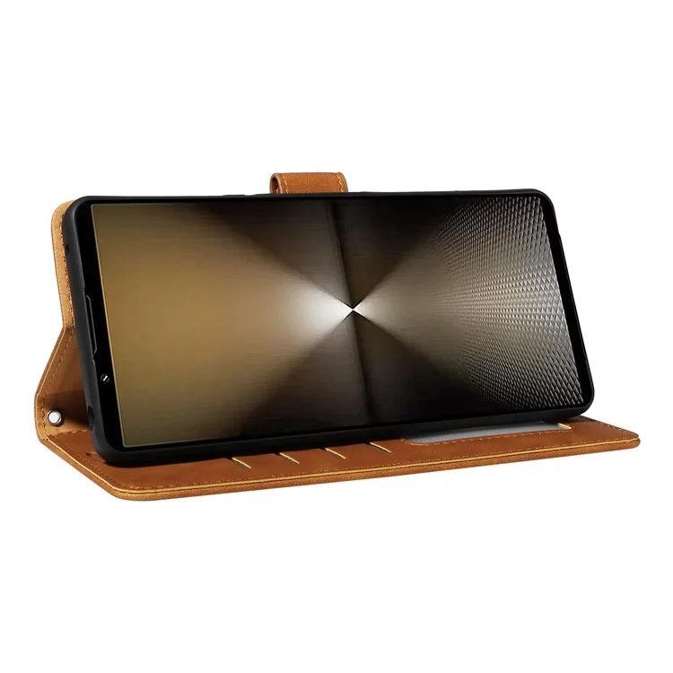 For Sony Xperia 1 VI Case with Thickened Strap RFID Blocking Wallet Stand Leather Flip Phone Cover - Brown