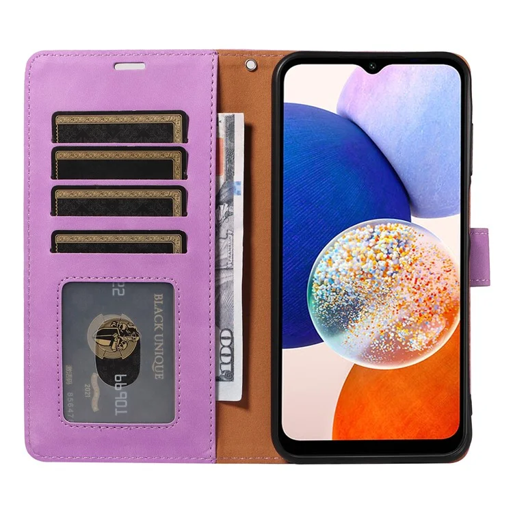 For Samsung Galaxy A15 4G / 5G Case with Thickened Strap RFID Blocking Wallet Stand Leather Flip Phone Cover - Purple