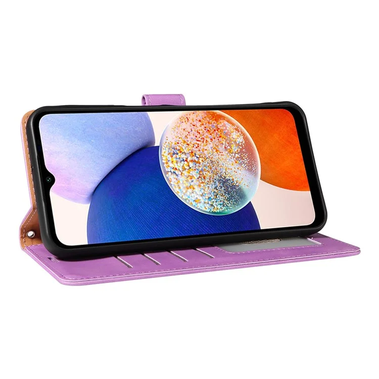 For Samsung Galaxy A15 4G / 5G Case with Thickened Strap RFID Blocking Wallet Stand Leather Flip Phone Cover - Purple