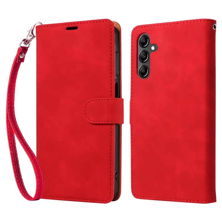 For Samsung Galaxy A25 5G (Global) (161.0 x 76.5 x 8.3mm) Case with Thickened Strap RFID Blocking Wallet Stand Leather Flip Phone Cover - Red