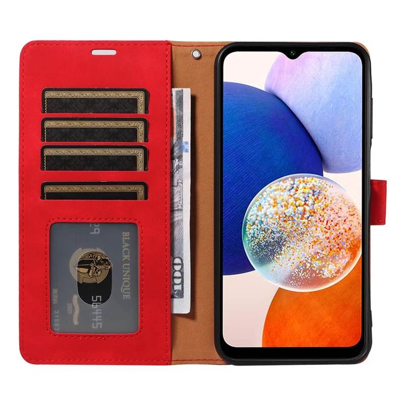 For Samsung Galaxy A25 5G (Global) (161.0 x 76.5 x 8.3mm) Case with Thickened Strap RFID Blocking Wallet Stand Leather Flip Phone Cover - Red