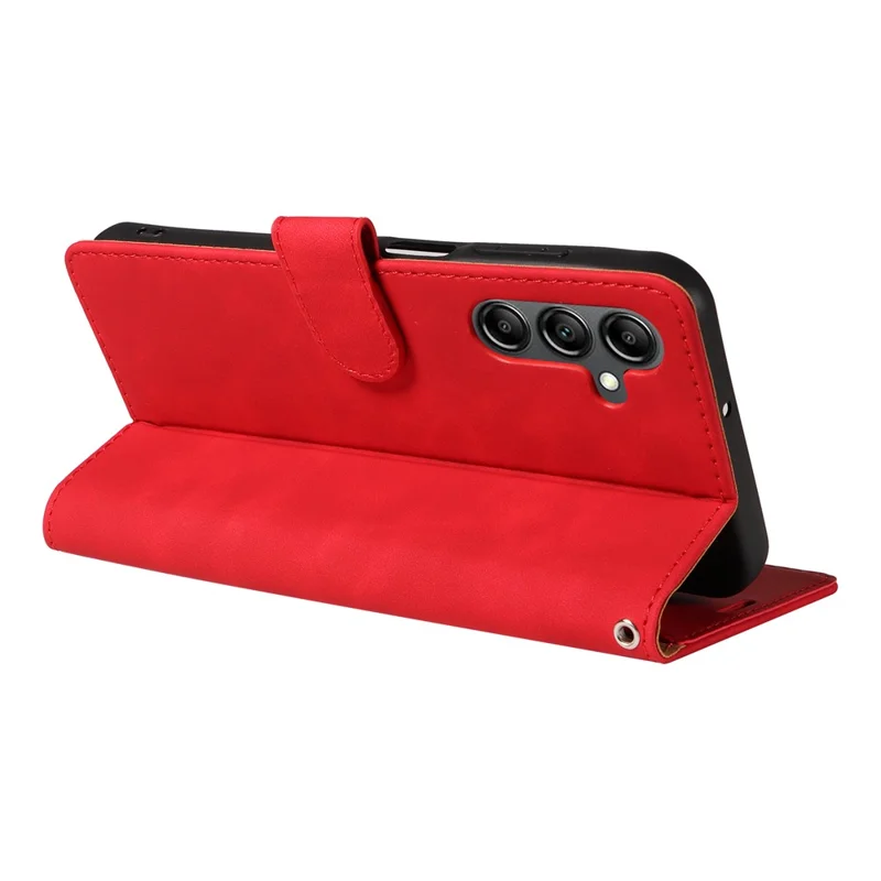For Samsung Galaxy A25 5G (Global) (161.0 x 76.5 x 8.3mm) Case with Thickened Strap RFID Blocking Wallet Stand Leather Flip Phone Cover - Red