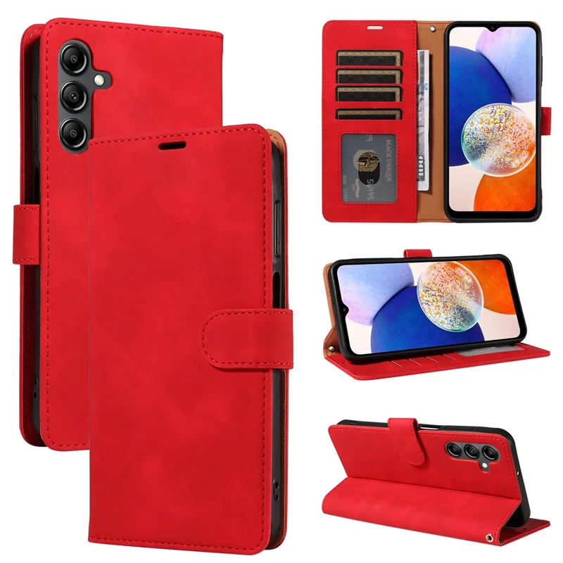 For Samsung Galaxy A25 5G (Global) (161.0 x 76.5 x 8.3mm) Case with Thickened Strap RFID Blocking Wallet Stand Leather Flip Phone Cover - Red